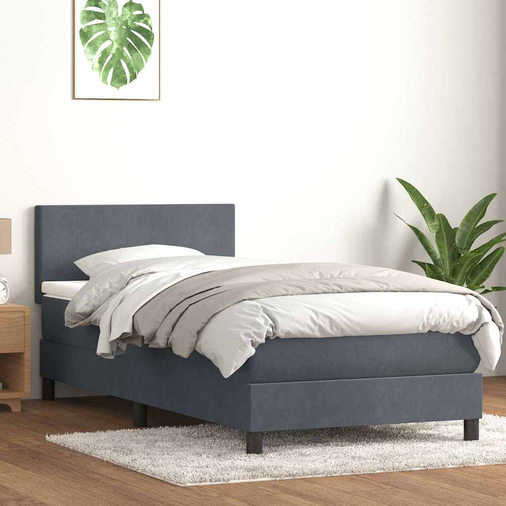 Box Spring krevet s madracem i LED tamno sivi 80x210 cm baršun