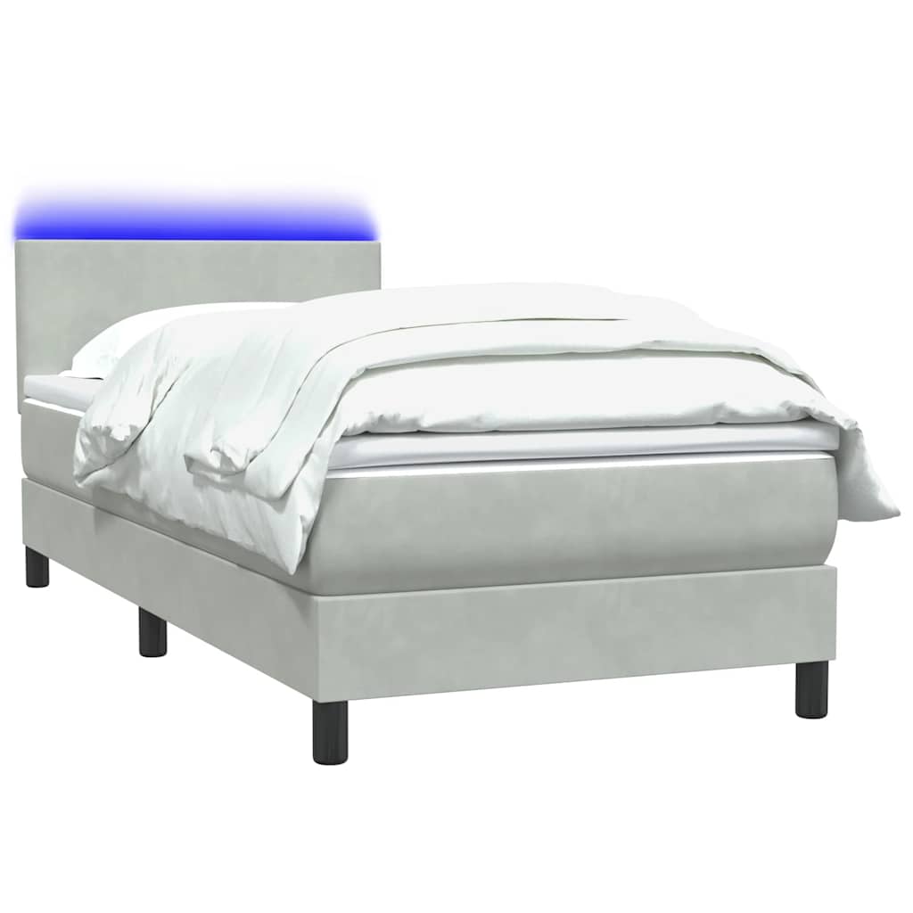 Box Spring krevet s madracem i LED svijetlo sivi 90x210 cm baršun