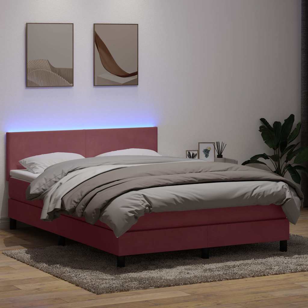 Krevet s oprugama i madracem LED ružičasti 160x210 cm baršunasti