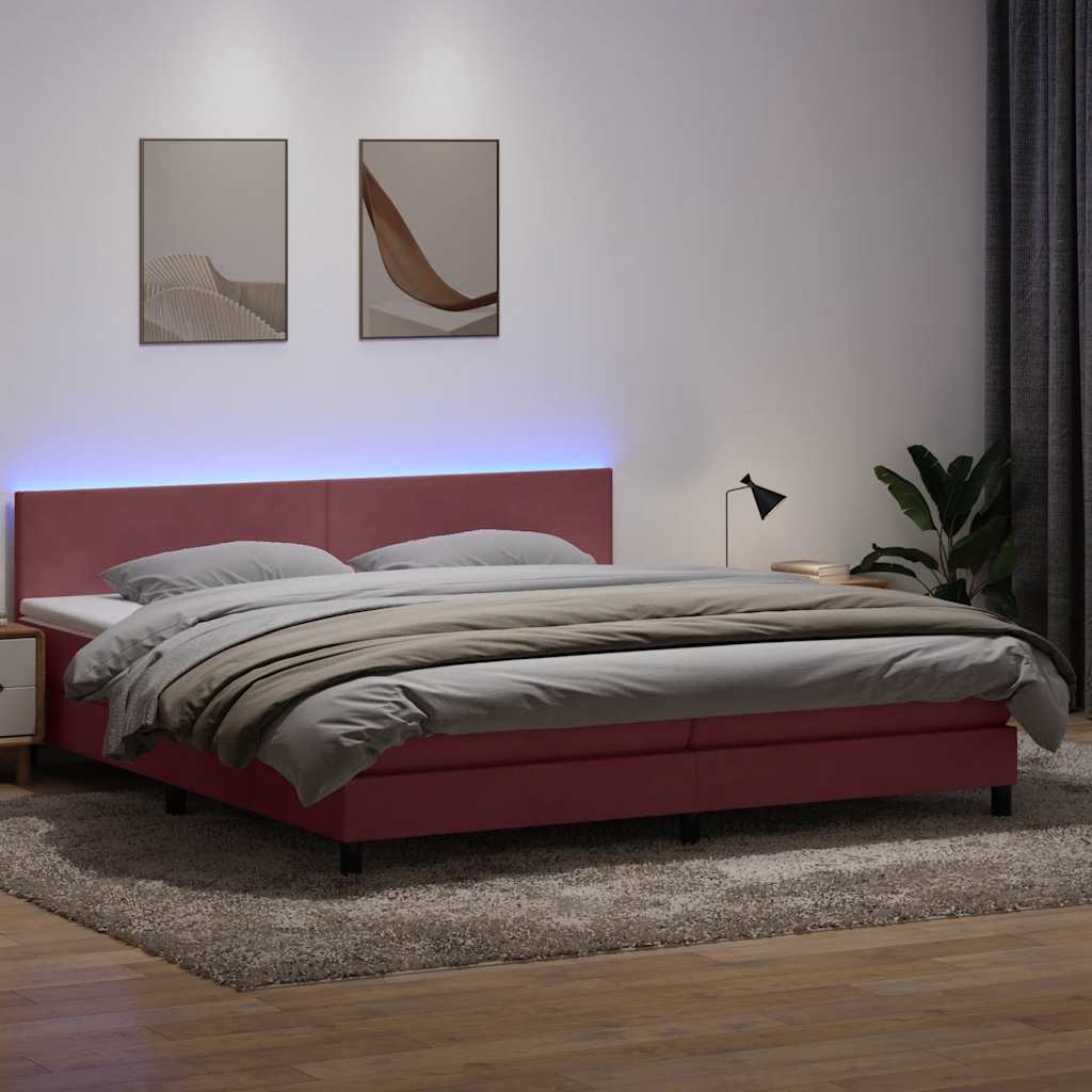 Krevet s oprugama i madracem LED ružičasti 180x210 cm baršunasti