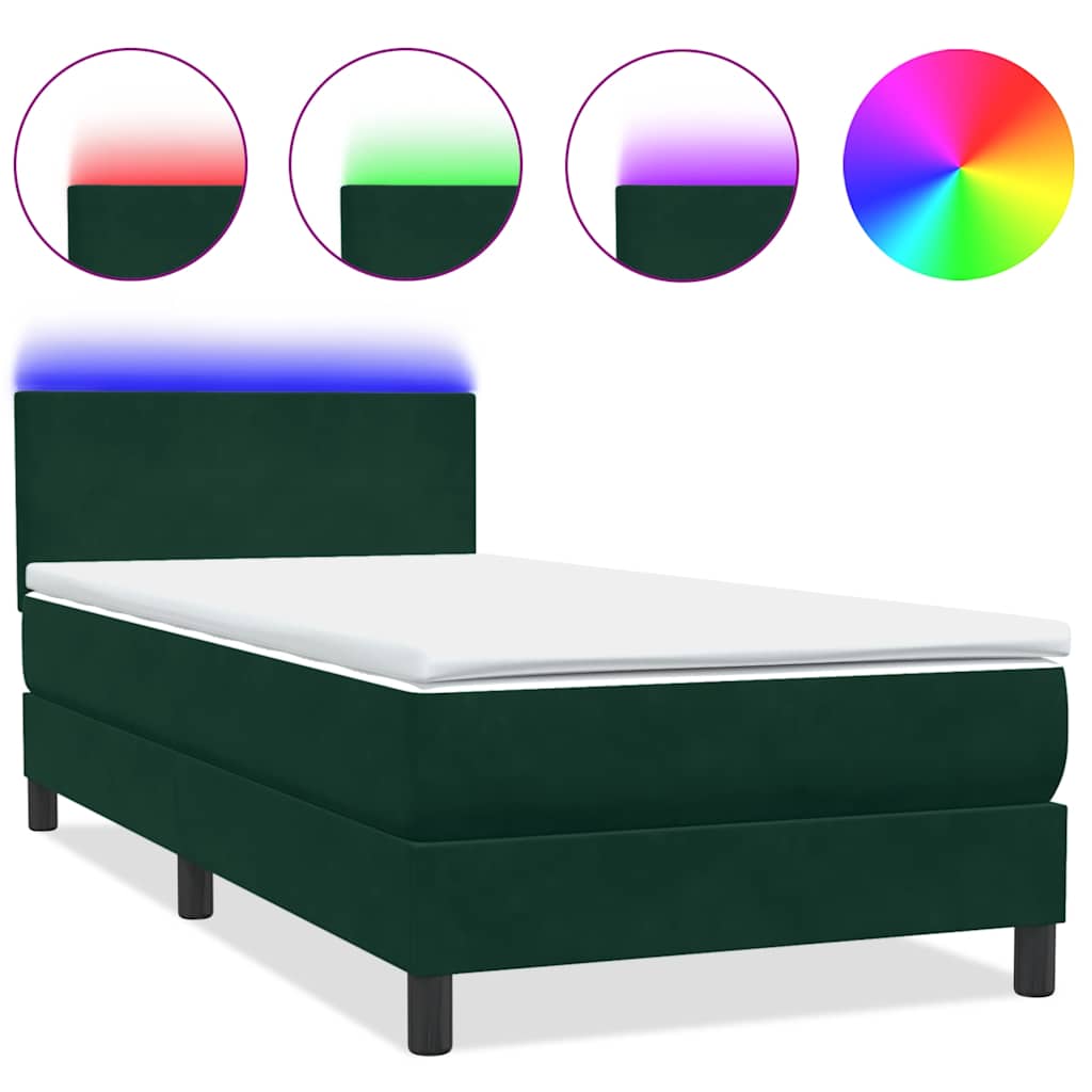 Box Spring krevet s madracem i LED tamnozeleni 80x220 cm baršun