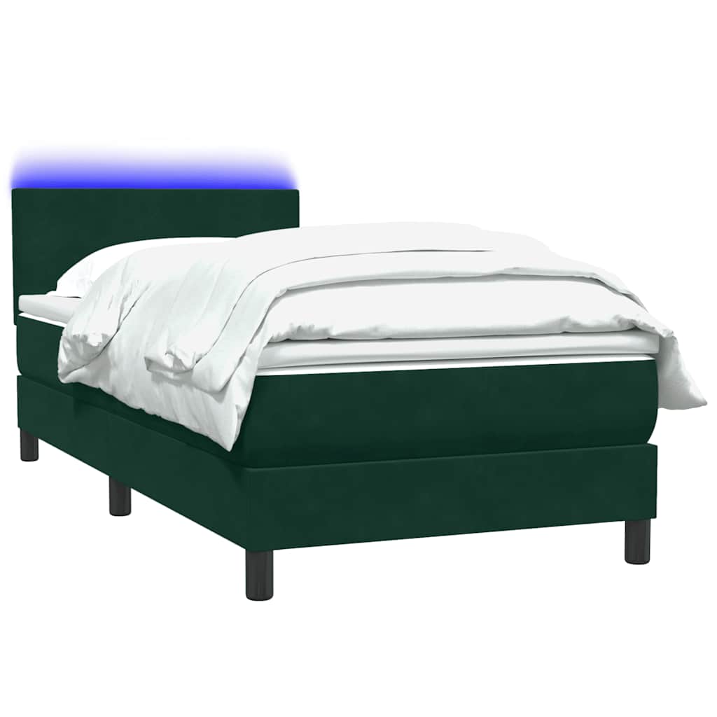 Box Spring krevet s madracem i LED tamnozeleni 80x220 cm baršun