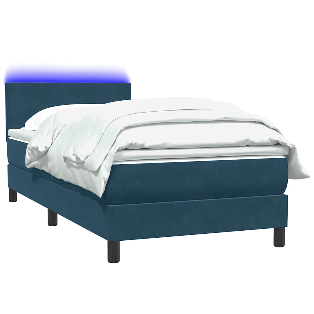 Box Spring krevet s madracem i LED tamnoplavi 80x220 cm baršunasti