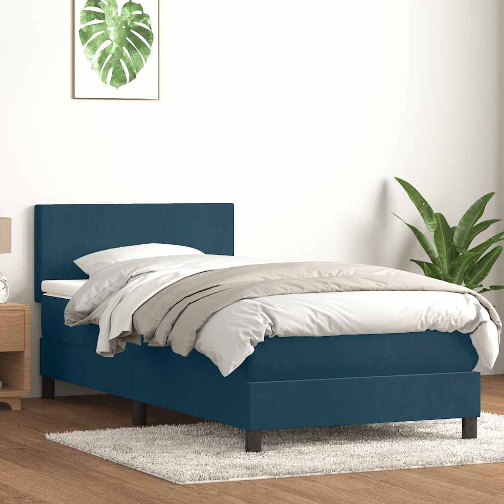 Box Spring krevet s madracem i LED tamnoplavi 80x220 cm baršunasti