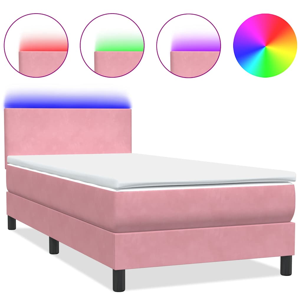 Box Spring krevet s madracem i LED ružičasti 90x220 cm baršunasti