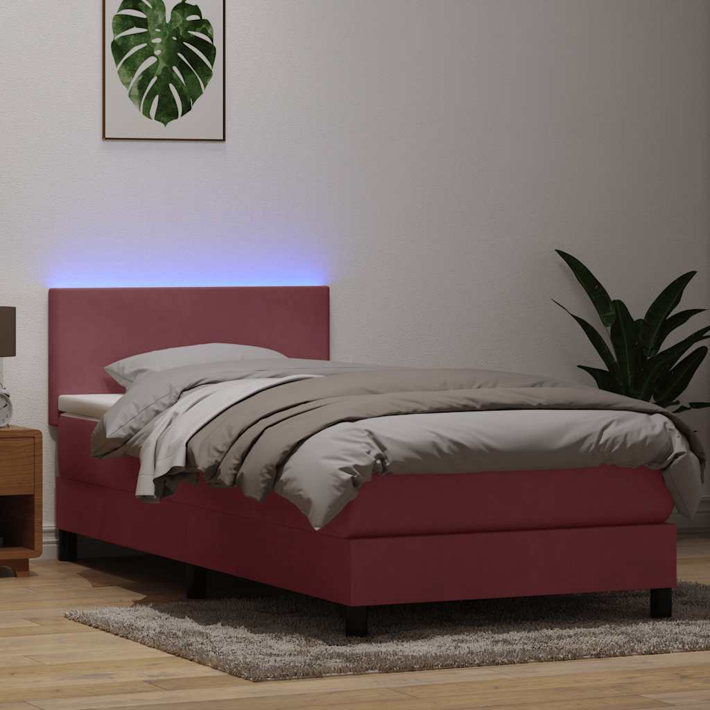 Box Spring krevet s madracem i LED ružičasti 90x220 cm baršunasti