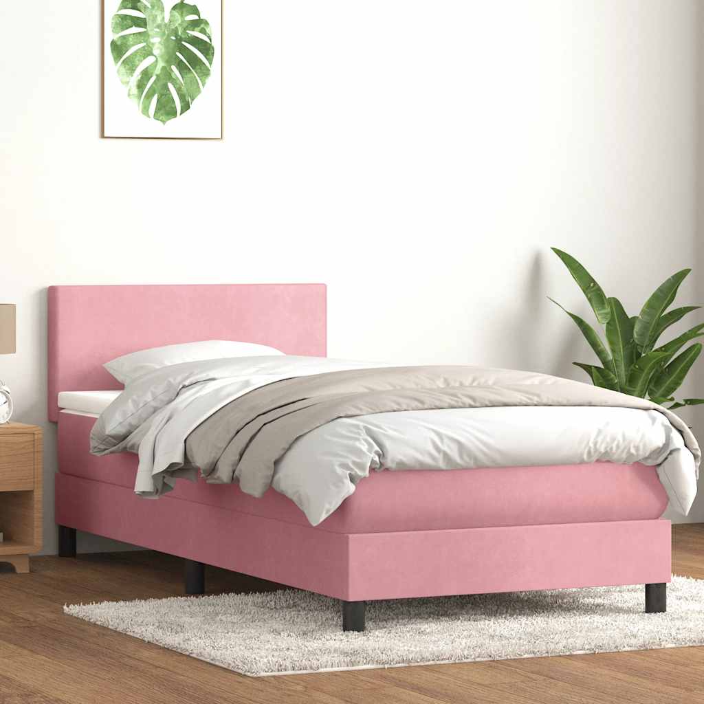 Box Spring krevet s madracem i LED ružičasti 90x220 cm baršunasti