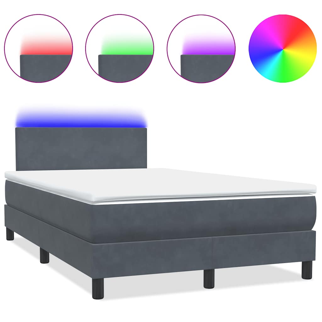 Box Spring krevet s madracem i LED tamno sivi 120x220 cm baršun