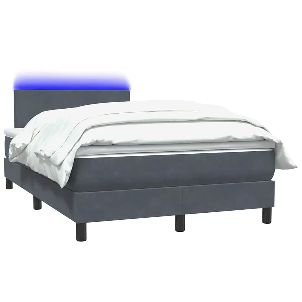 Box Spring krevet s madracem i LED tamno sivi 120x220 cm baršun
