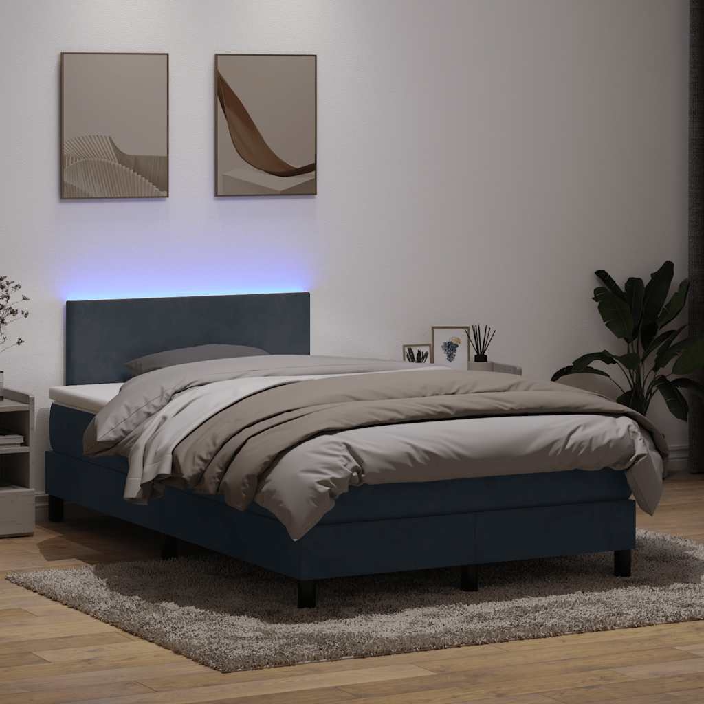 Box Spring krevet s madracem i LED tamno sivi 120x220 cm baršun