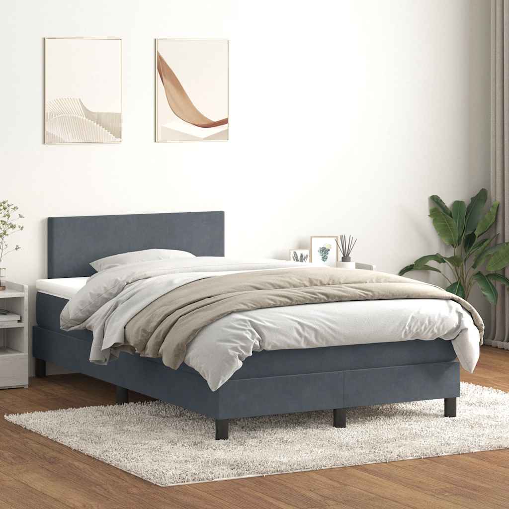Box Spring krevet s madracem i LED tamno sivi 120x220 cm baršun