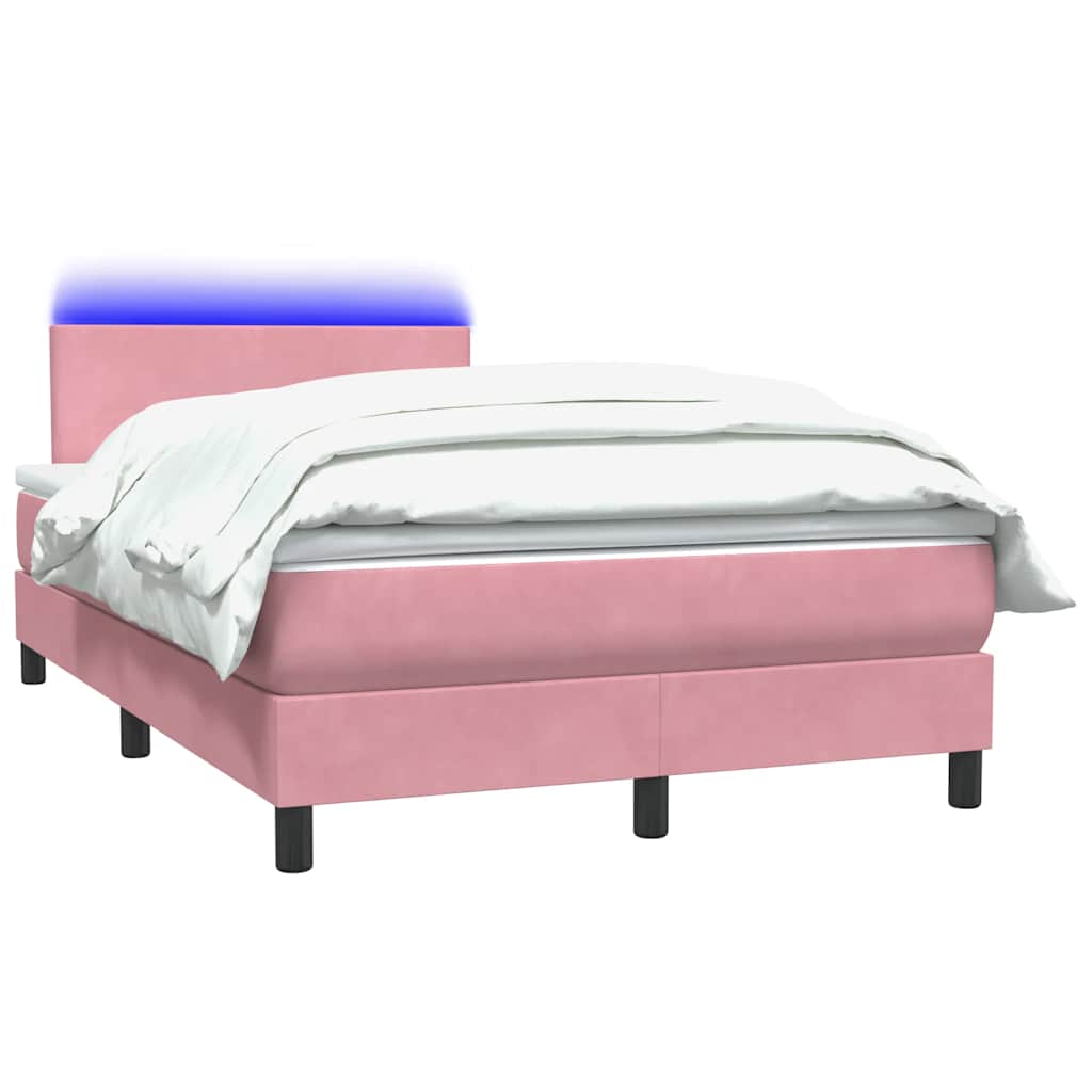 Box Spring krevet s madracem i LED ružičasti 120x220 cm samt