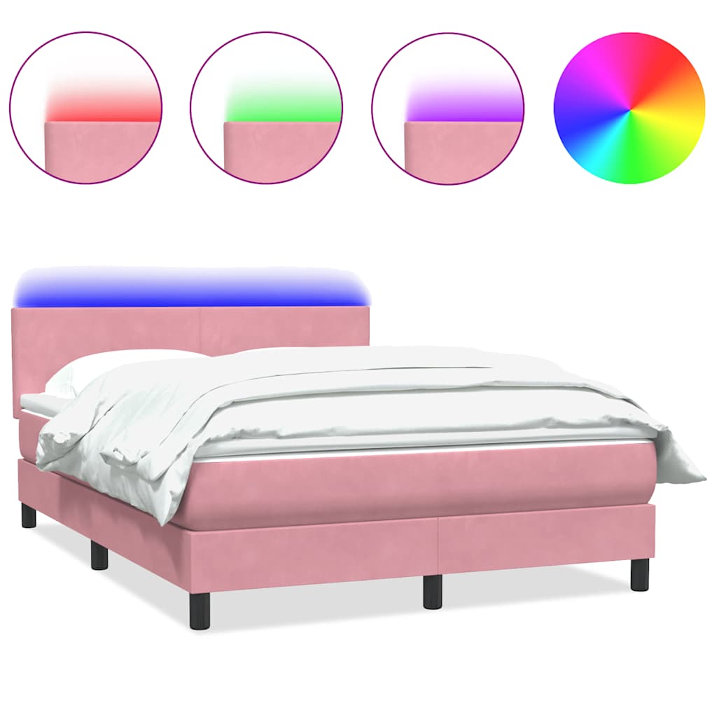 Box Spring krevet s madracem i LED ružičasti 140x220 cm baršun