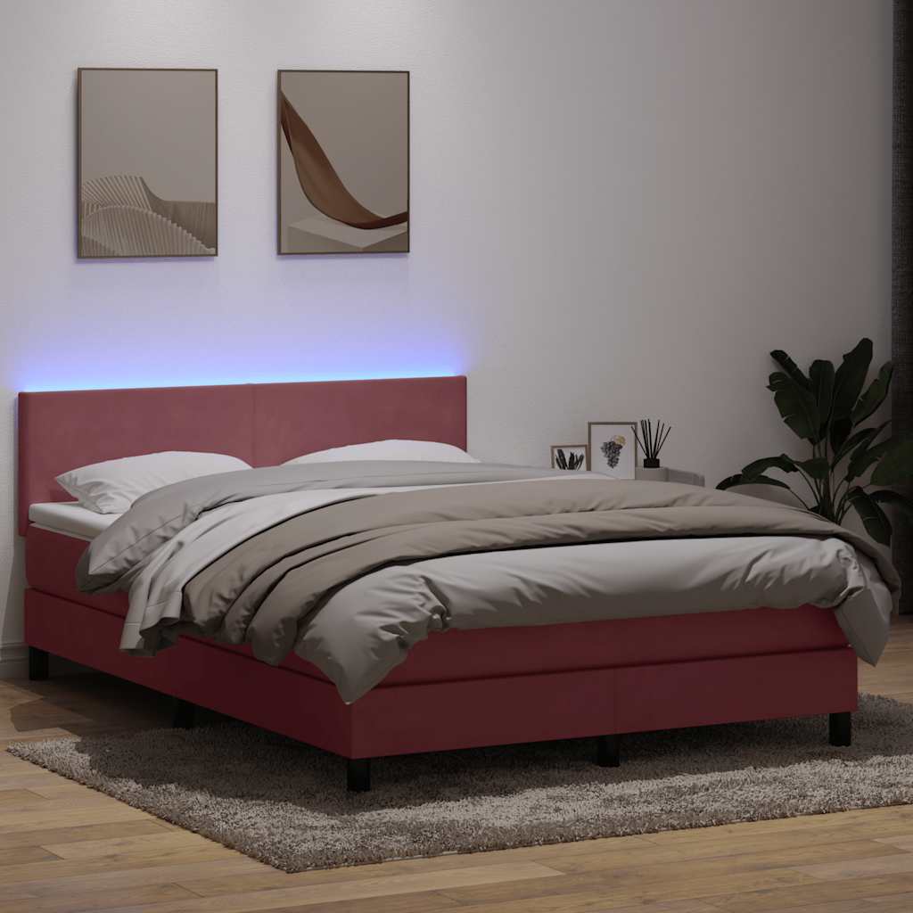 Box Spring krevet s madracem i LED ružičasti 140x220 cm baršun