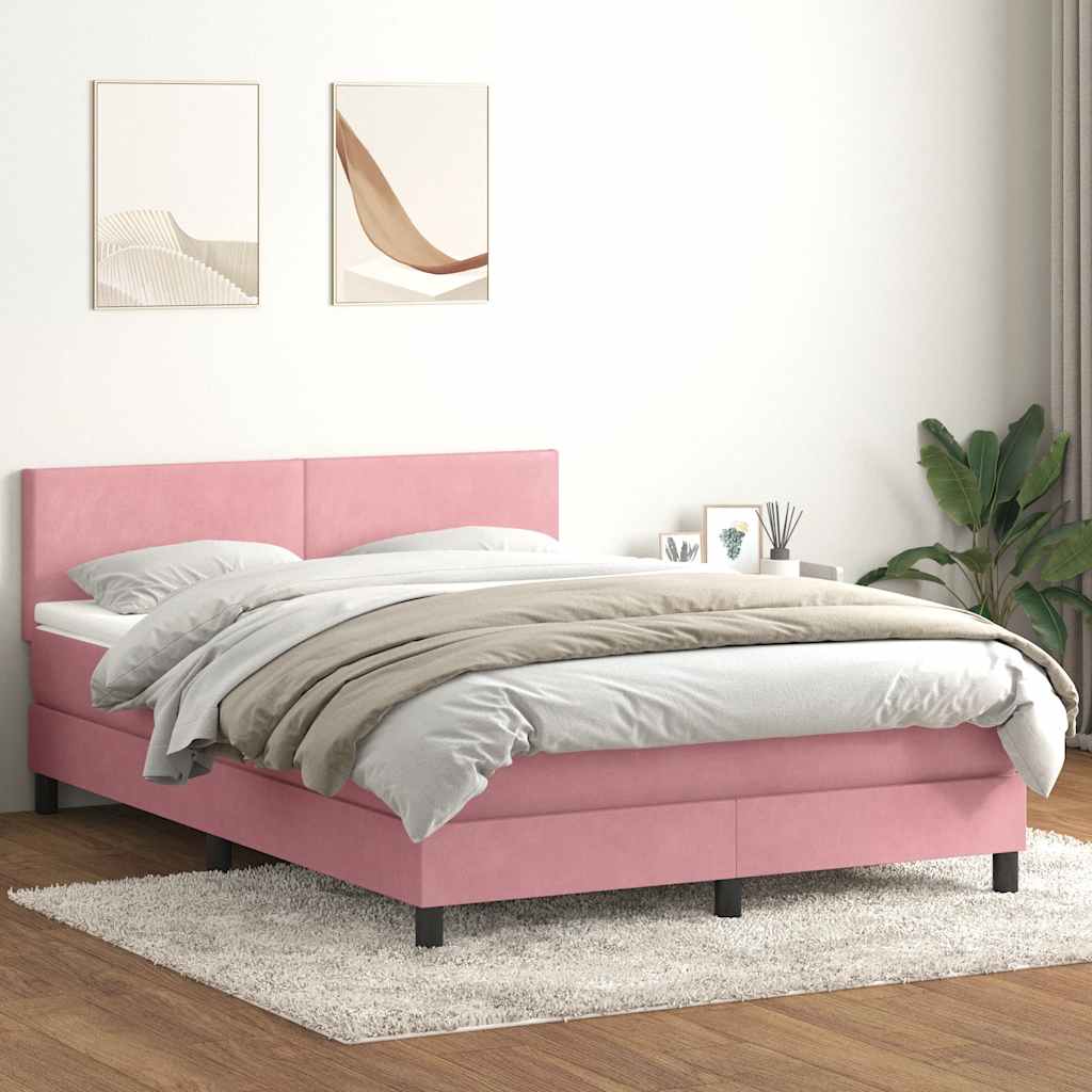 Box Spring krevet s madracem i LED ružičasti 140x220 cm baršun