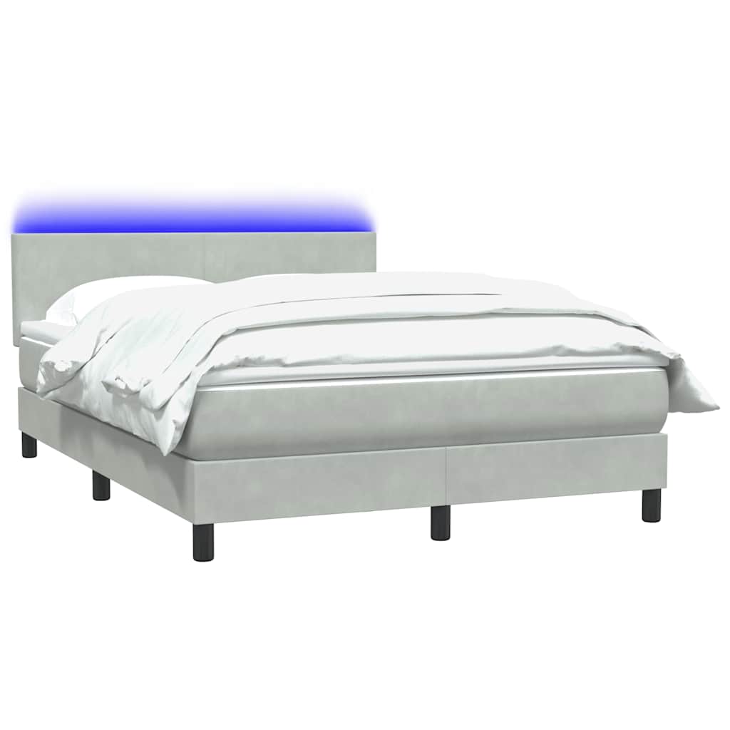 Krevet s oprugama i madracem LED svjetlosivi 160x220 cm baršunasti