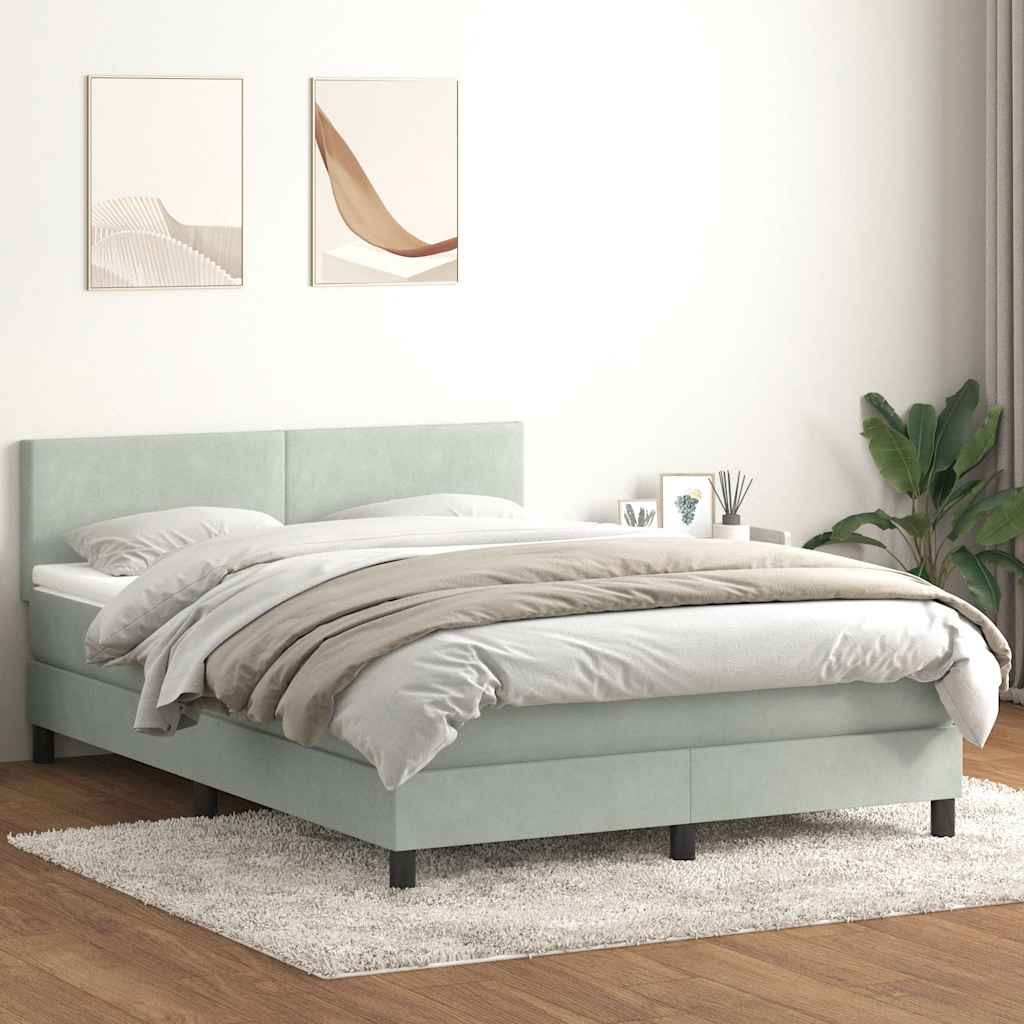Krevet s oprugama i madracem LED svjetlosivi 160x220 cm baršunasti