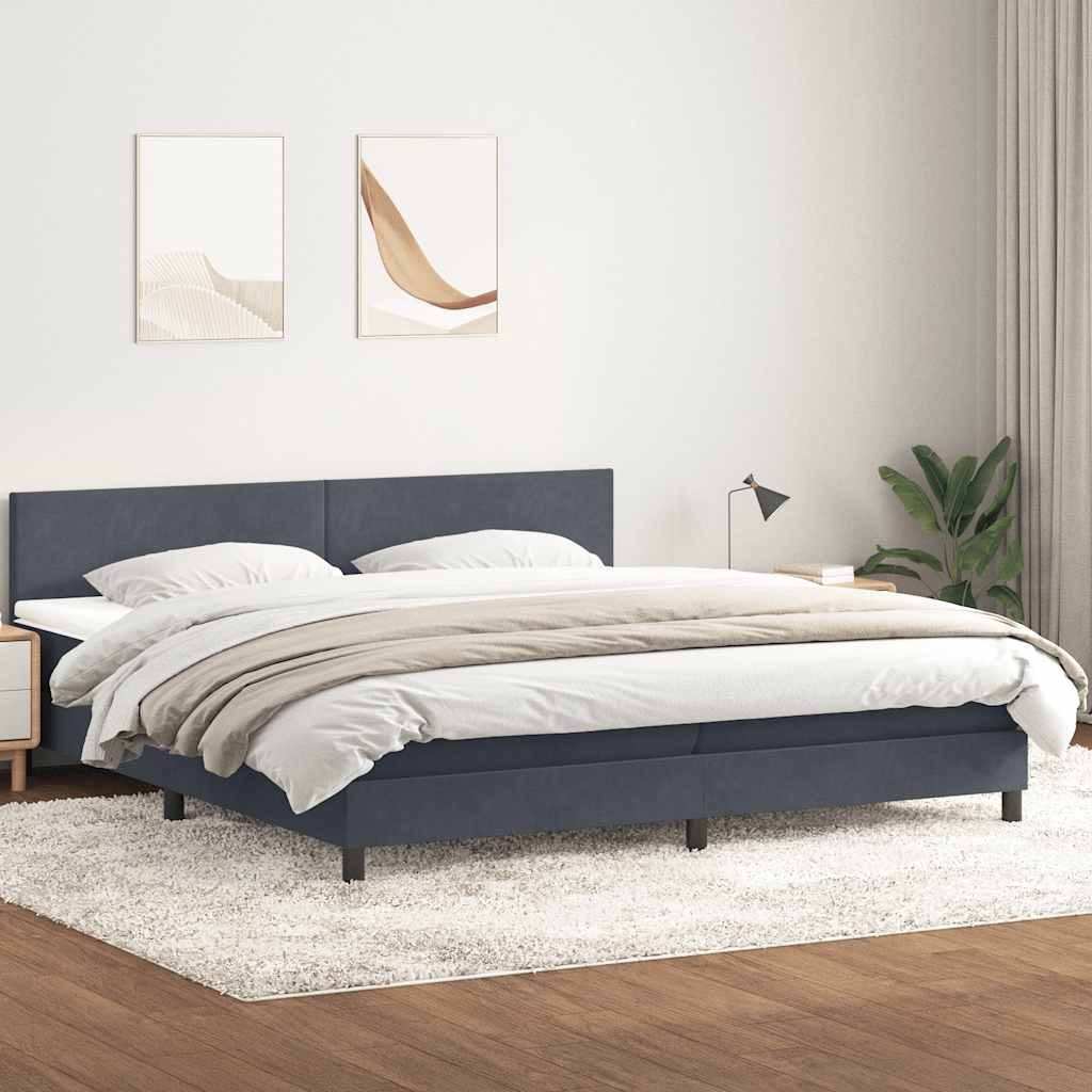 Box Spring krevet s madracem i LED tamnosivi 180x220 cm baršunasti