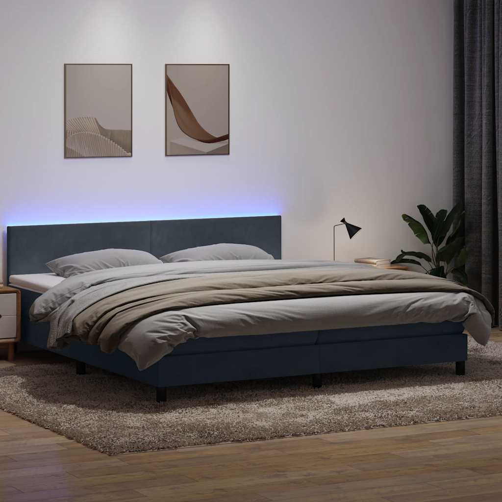 Box Spring krevet s madracem i LED tamnosivi 180x220 cm baršunasti