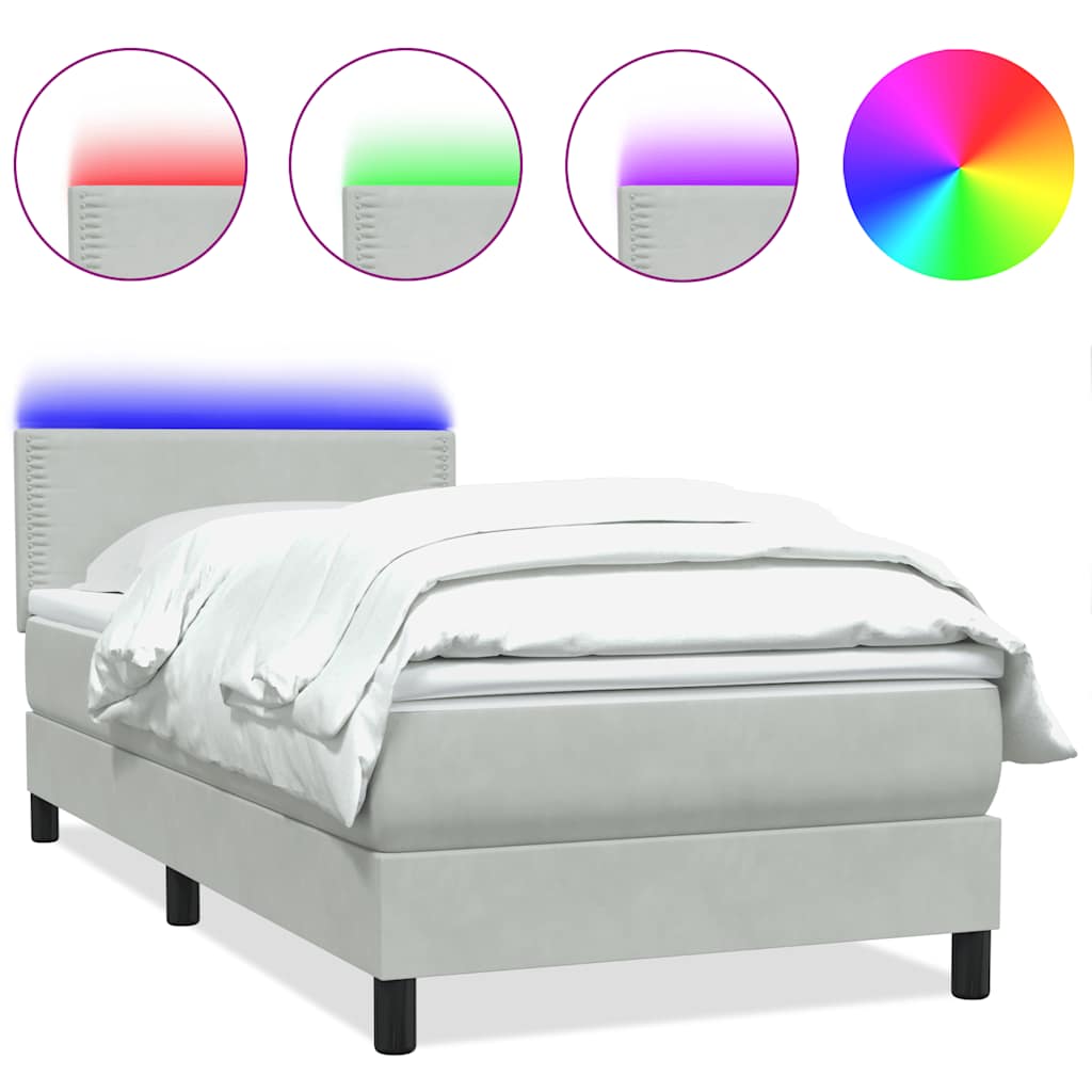 Box Spring krevet s madracem i LED svijetlo sivi 80x210 cm baršun