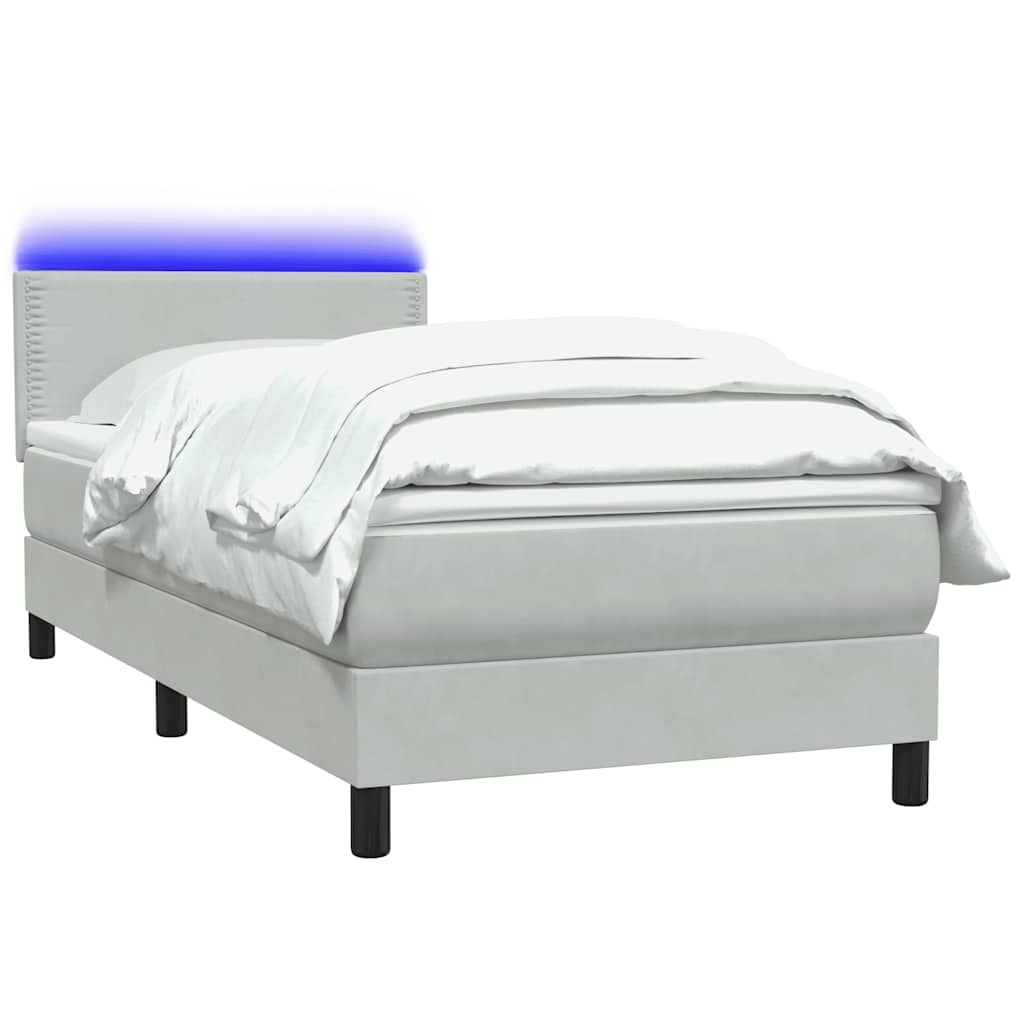 Box Spring krevet s madracem i LED svijetlo sivi 80x210 cm baršun