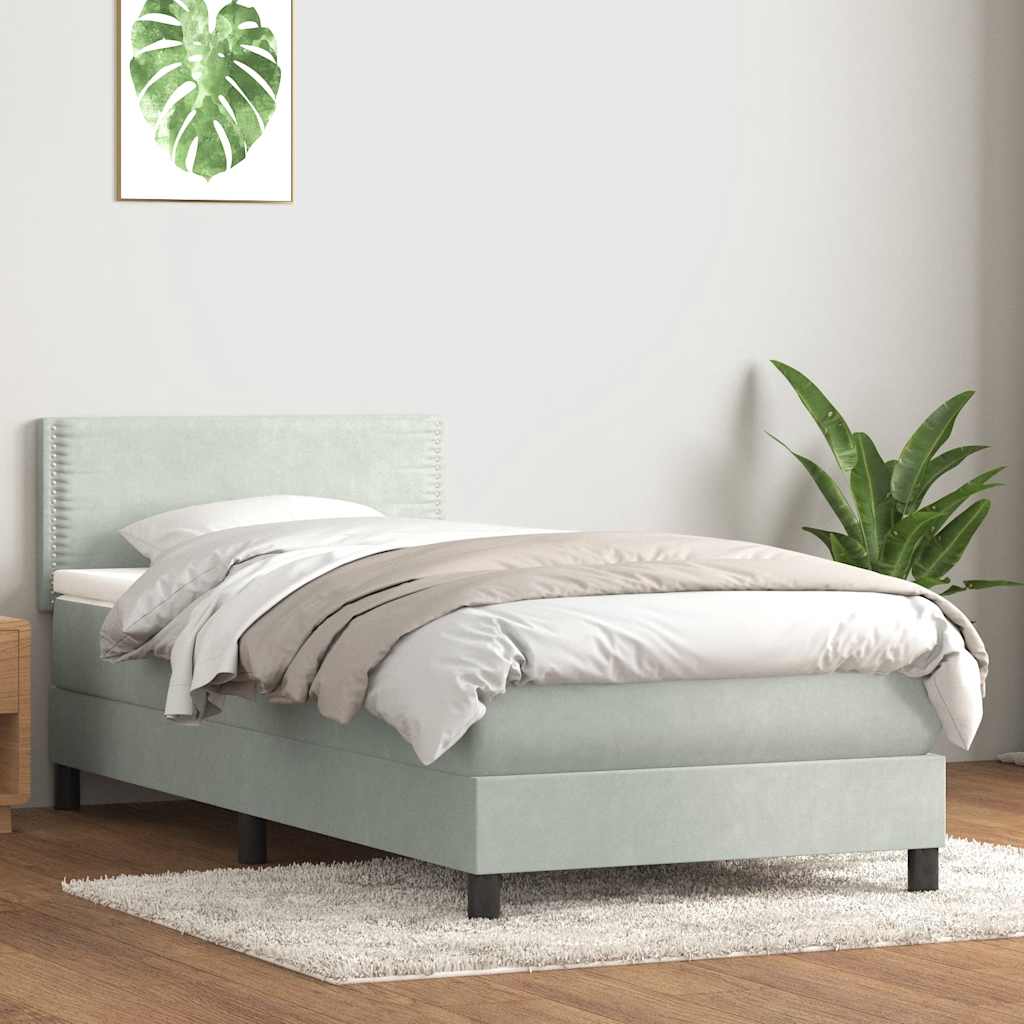 Box Spring krevet s madracem i LED svijetlo sivi 90x210 cm baršun