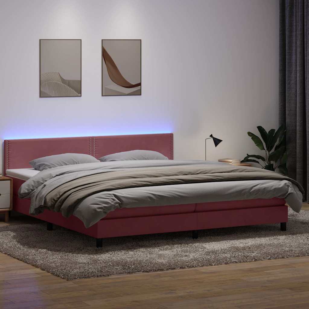 Krevet s oprugama i madracem LED ružičasti 180x210 cm baršunasti