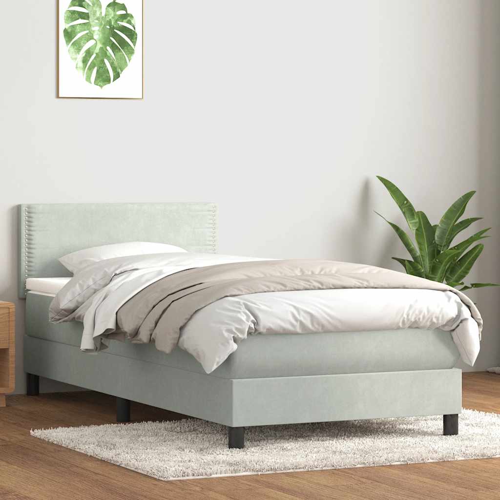 Box Spring krevet s madracem i LED svijetlo sivi 80x220 cm samt