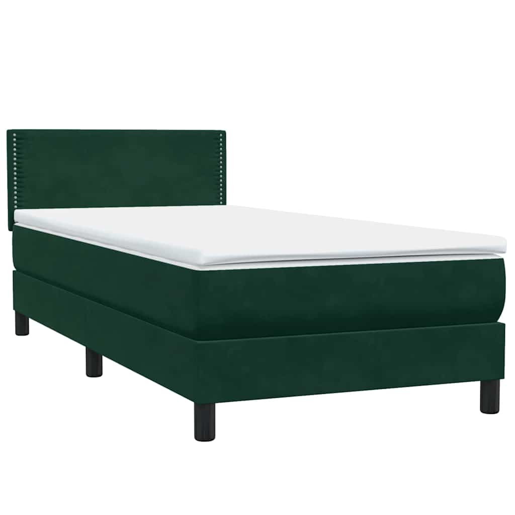 Box Spring krevet s madracem i LED tamnozeleni 80x220 cm baršun