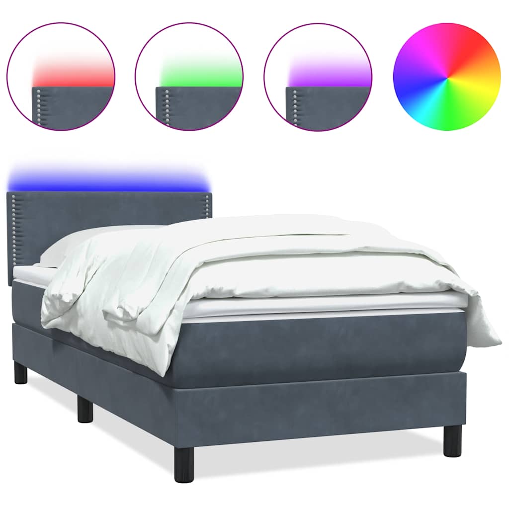 Box Spring krevet s madracem i LED tamnosivi 90x220 cm baršunasti