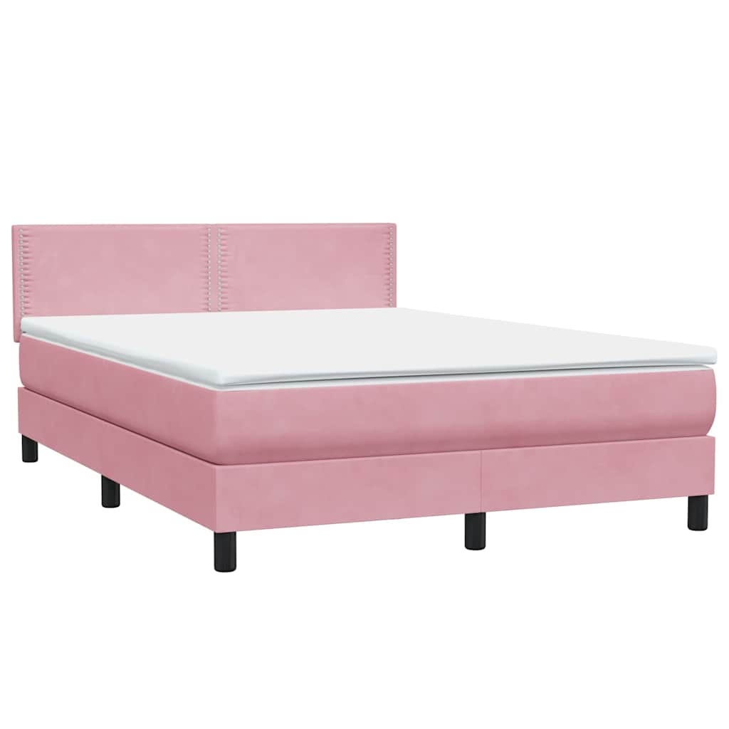 Box Spring krevet s madracem i LED ružičasti 160x220 cm baršun