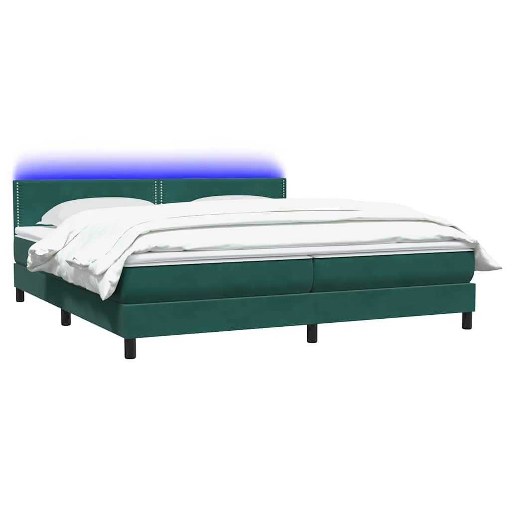 Box Spring krevet s madracem i LED tamno zeleni 180x220 cm baršun