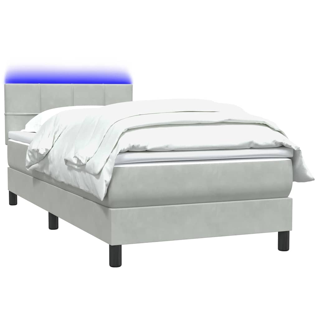 Box Spring krevet s madracem i LED svijetlo sivi 80x210 cm baršun