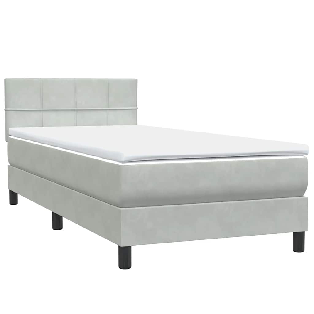 Box Spring krevet s madracem i LED svijetlo sivi 80x210 cm baršun