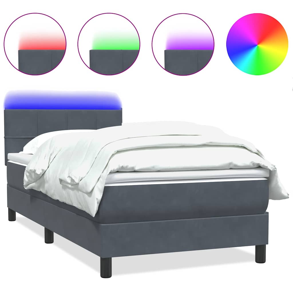 Box Spring krevet s madracem i LED tamno sivi 80x210 cm baršun