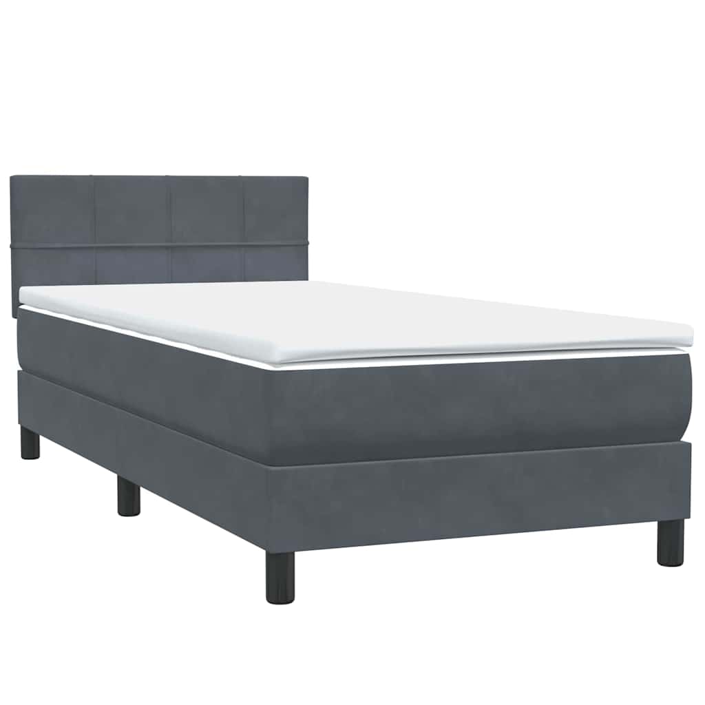 Box Spring krevet s madracem i LED tamno sivi 80x210 cm baršun