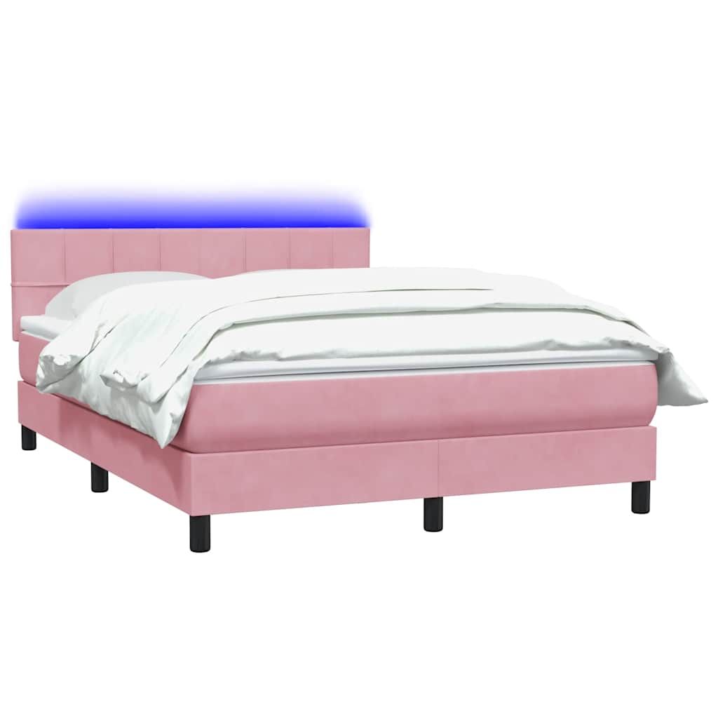 Krevet s oprugama i madracem LED ružičasti 140x210 cm baršunasti