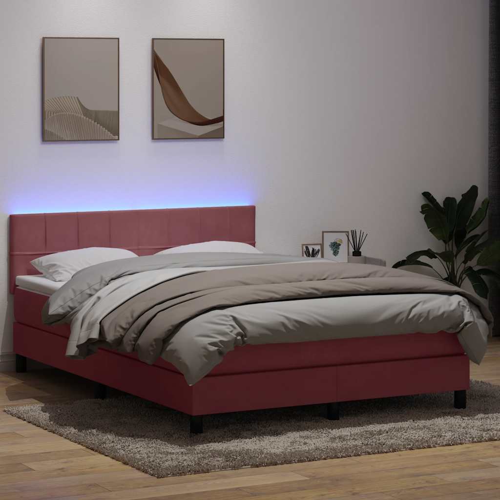 Krevet s oprugama i madracem LED ružičasti 140x210 cm baršunasti