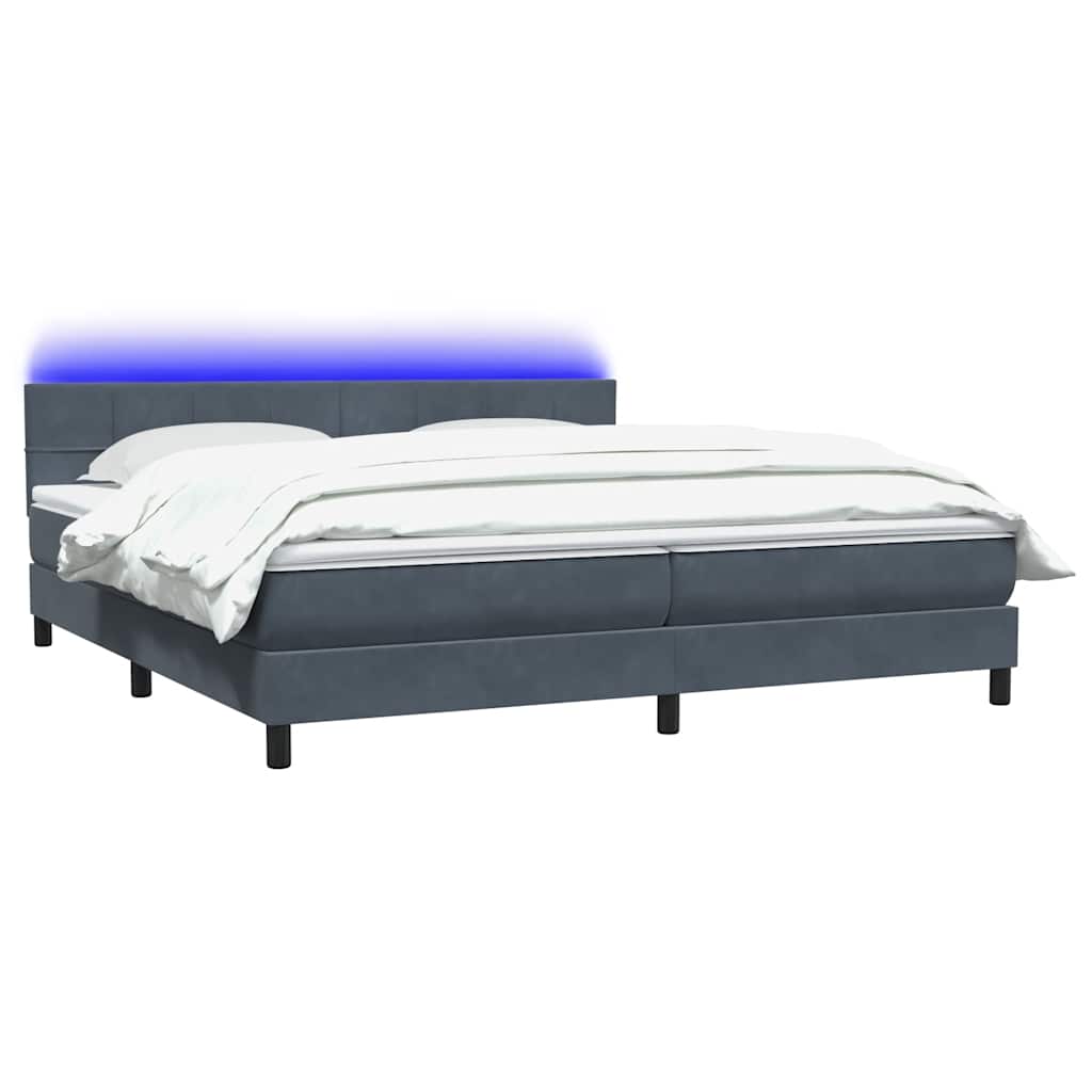 Krevet s oprugama i madracem LED tamnosivi 180x210 cm baršunasti
