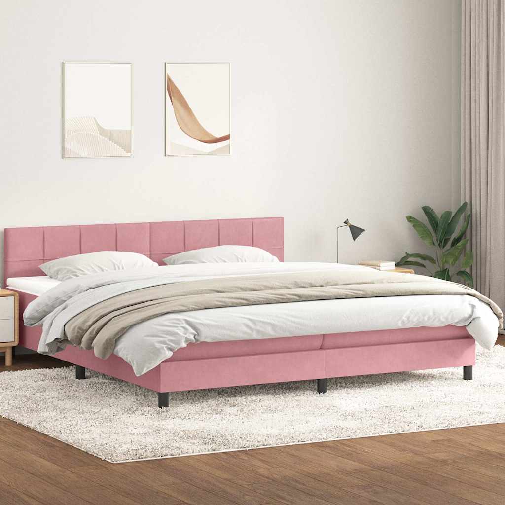Krevet s oprugama i madracem LED ružičasti 180x210 cm baršunasti