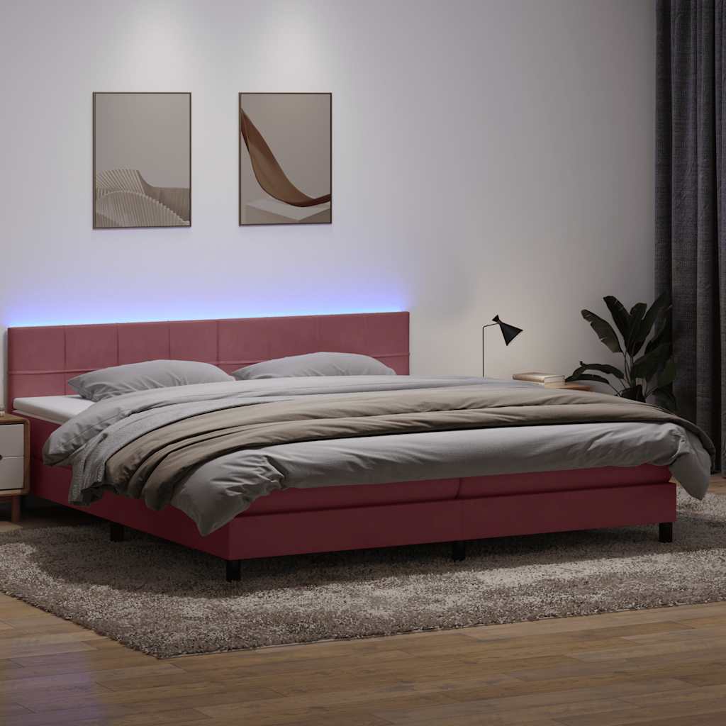 Krevet s oprugama i madracem LED ružičasti 180x210 cm baršunasti