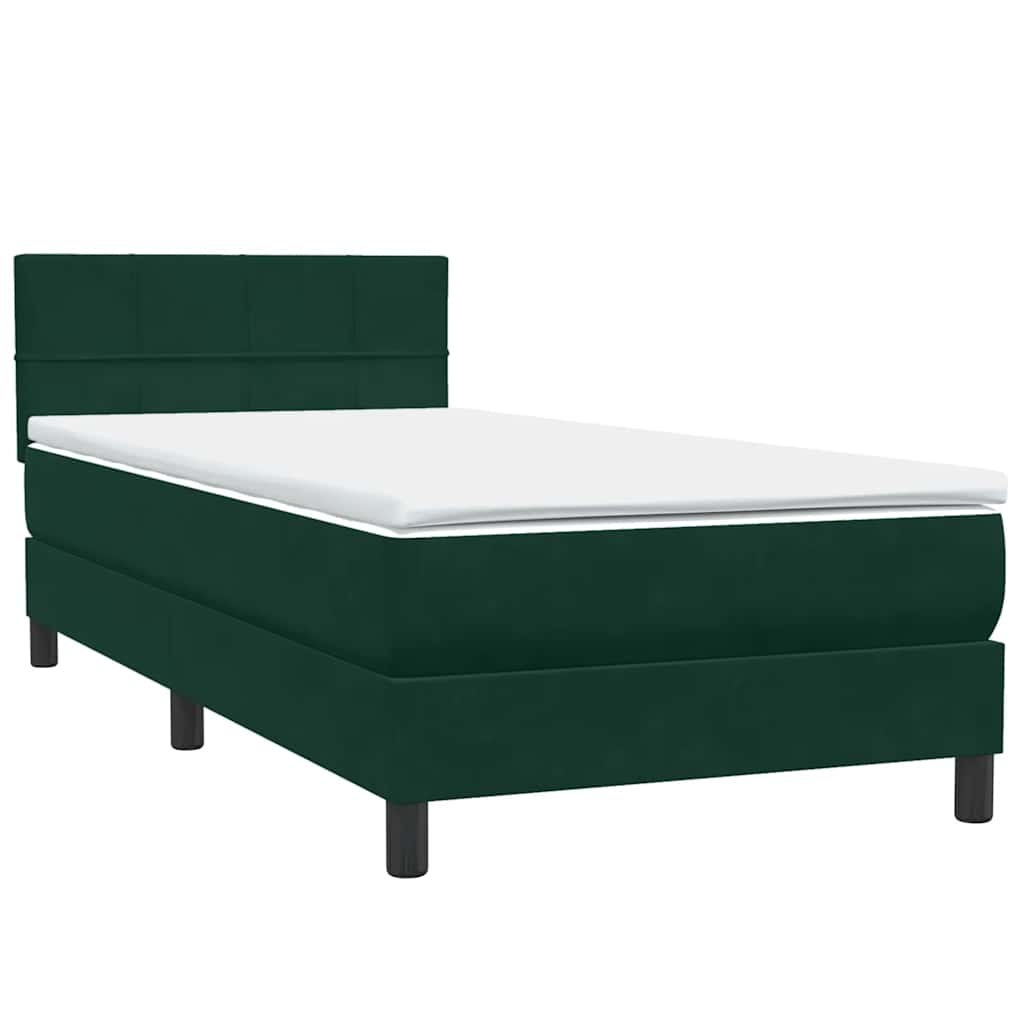 Box Spring krevet s madracem i LED tamnozeleni 80x220 cm baršun