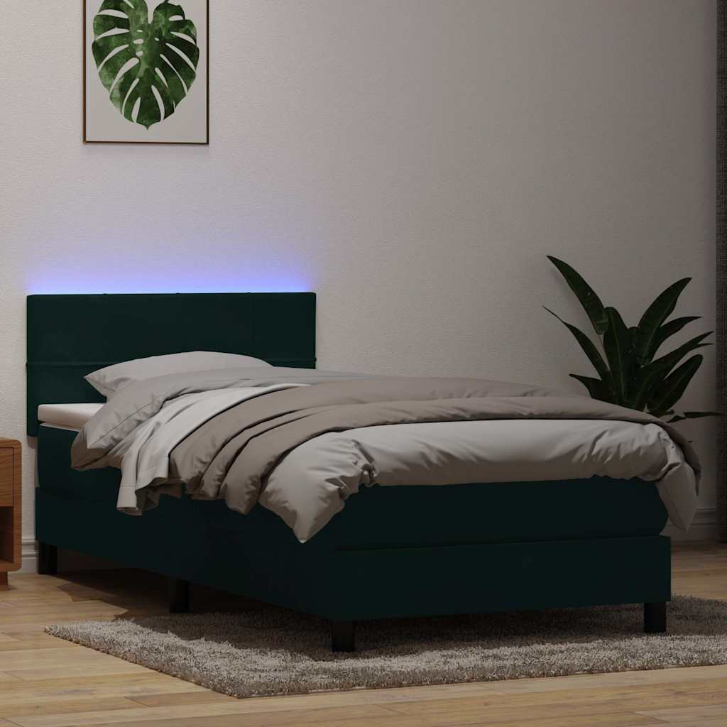 Box Spring krevet s madracem i LED tamnozeleni 80x220 cm baršun