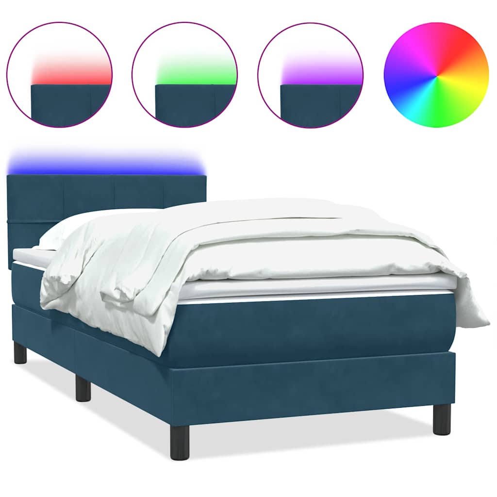Box Spring krevet s madracem i LED tamnoplavi 80x220 cm baršunasti
