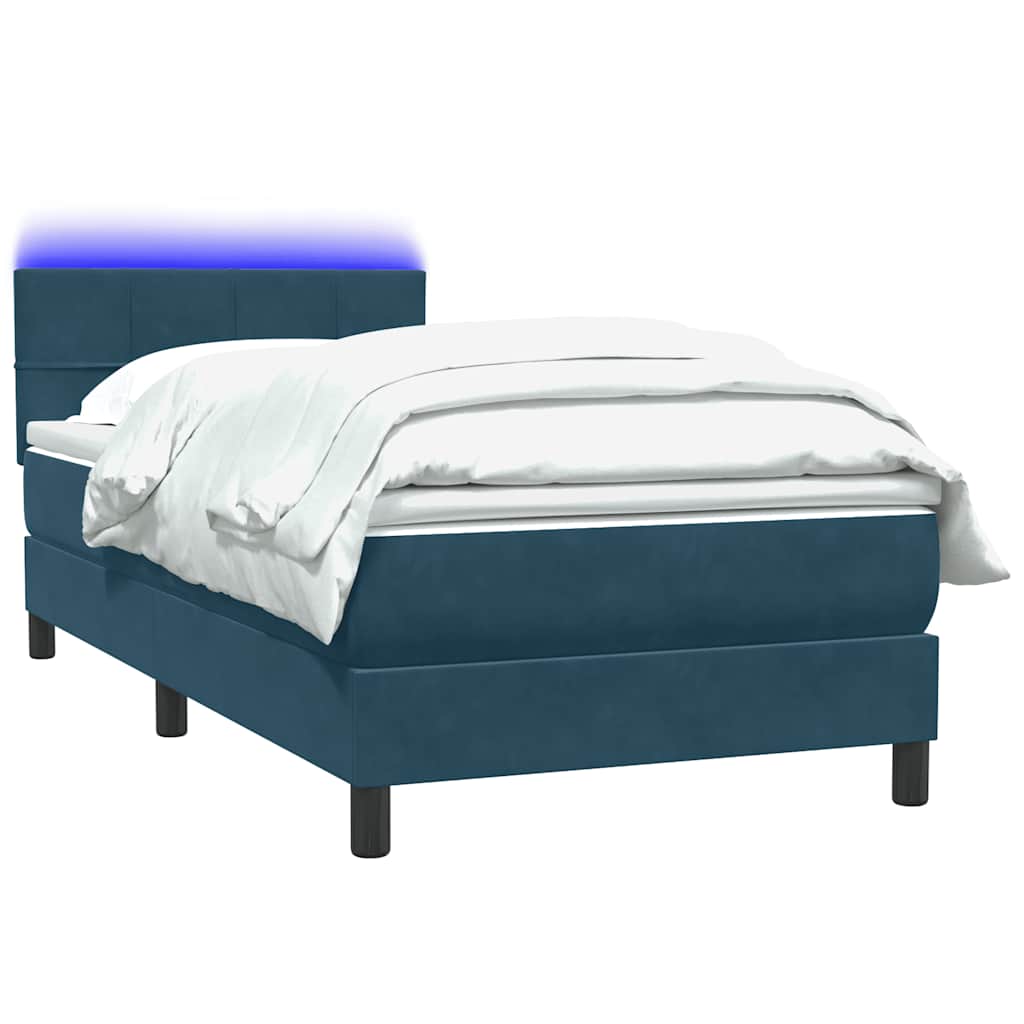 Box Spring krevet s madracem i LED tamnoplavi 80x220 cm baršunasti