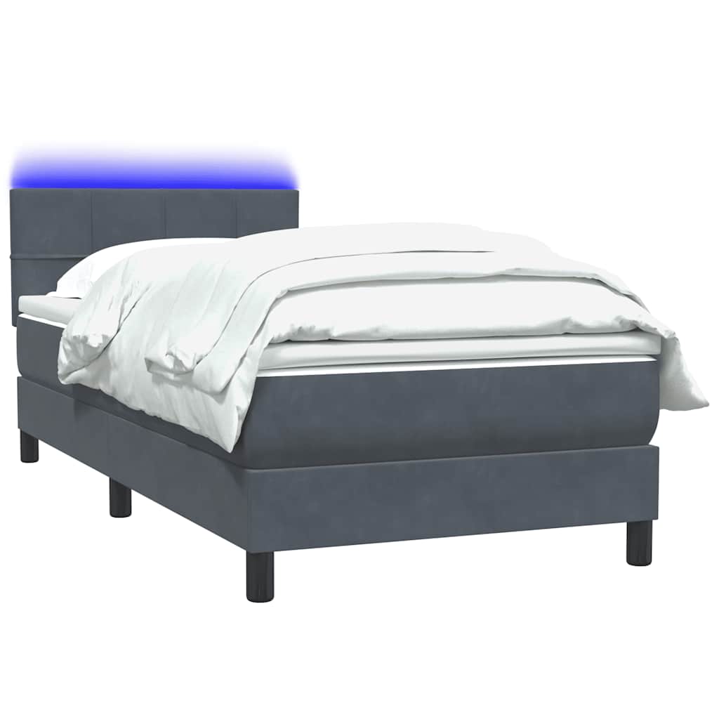 Box Spring krevet s madracem i LED tamnosivi 90x220 cm baršunasti