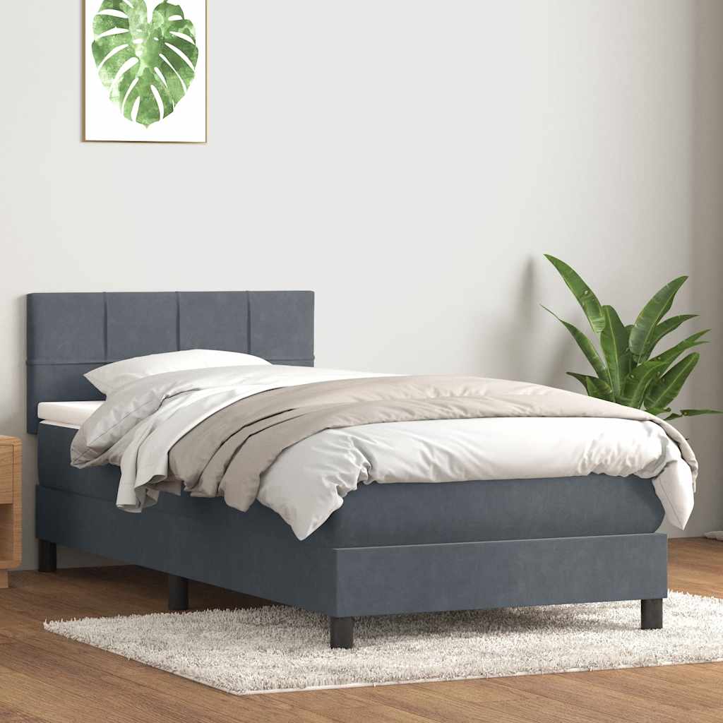 Box Spring krevet s madracem i LED tamnosivi 90x220 cm baršunasti