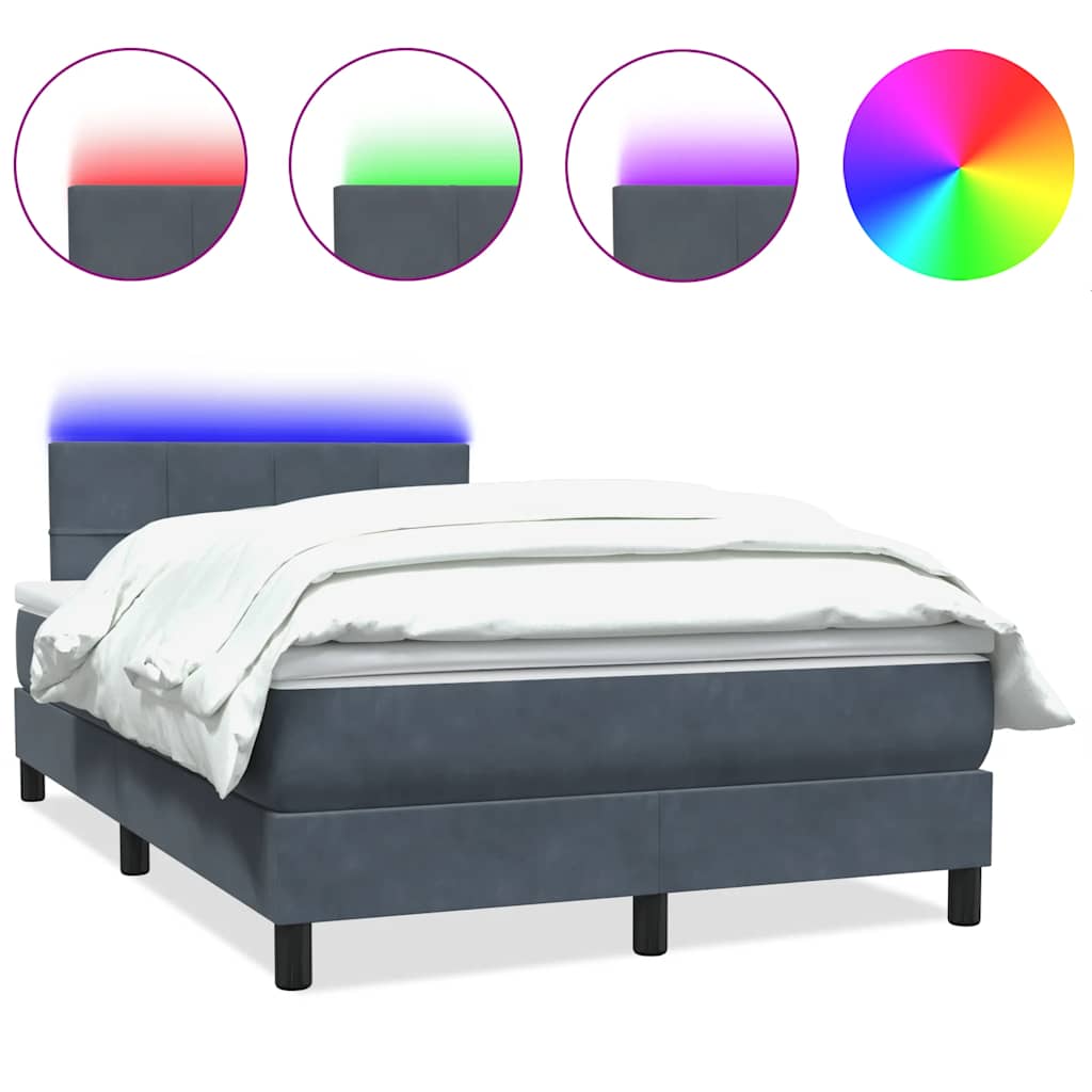 Box Spring krevet s madracem i LED tamno sivi 120x220 cm baršun