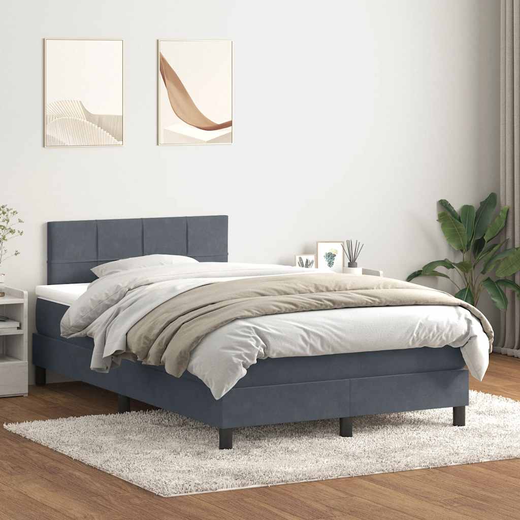 Box Spring krevet s madracem i LED tamno sivi 120x220 cm baršun