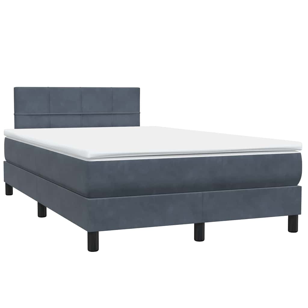 Box Spring krevet s madracem i LED tamno sivi 120x220 cm baršun